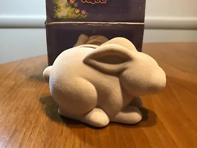 Vintage Flocked White Bunny Rabbit Coin Piggy Bank Easter Original Box • $9.99