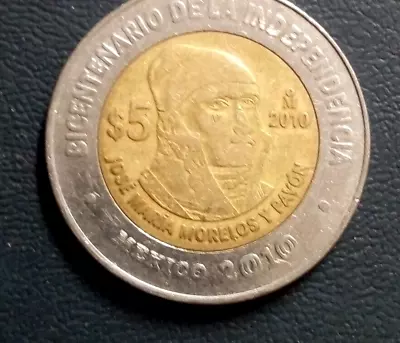 2010 Mexico 5 Pesos Bimetallic Coin Jose Morelos Bicentenario Indepencencia • $7.99