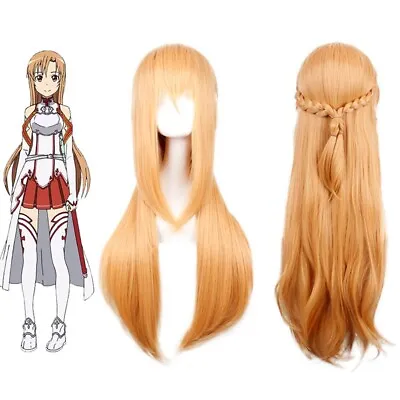 $40.49 • Buy Anime Sword Art Online SAO Yuki Asuna Cosplay Wig Womens Gold Brown Long Hair