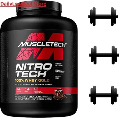 MuscleTech Nitro Tech 100% Whey Gold Double Rich Chocolate 5 Lbs EXP: 03/2024 • $79.90