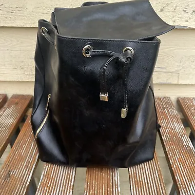 Barneys New York Black Leather Gold Backpack Body Bag Tote Women’s EUC • $64.36