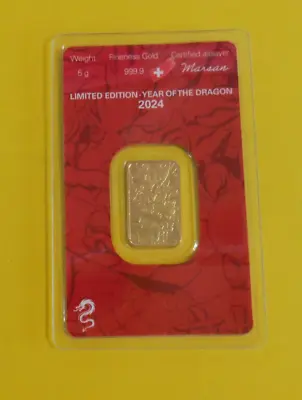 NEW 2024 5 Gram Argor Heraeus Lunar Dragon Gold Bar Limited Edition 06386/18888 • $335