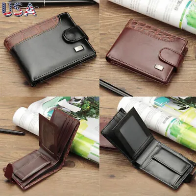 Men Leather Bifold Wallet Credit Card Holder With Flap Change Pocket Coin Purse • $7.99