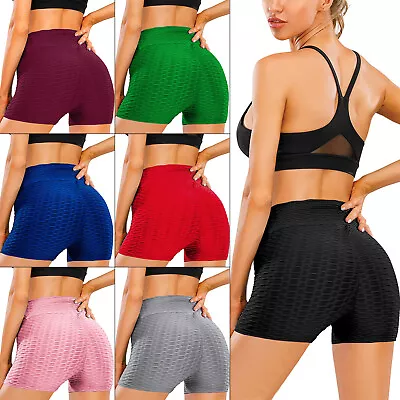 Womens High Waist Honeycomb Leggings Butt Lift Yoga Short Pant Gym TikTok Shorts • £7.99