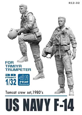 1/32 1980's USN U.S. NAVY F-14 PILOTS DUO Unpainted R12-32 By R2 Miniatures • $40