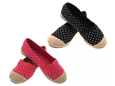 Girls Canvas Ballet Pump Hessian Espadrilles Polka Dot Pumps Casual Summer Shoes • £4.95