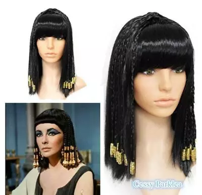 Ladies & Girls Black Cleopatra Wig Egyptian Princess Braided Costume Accessory • £10.03