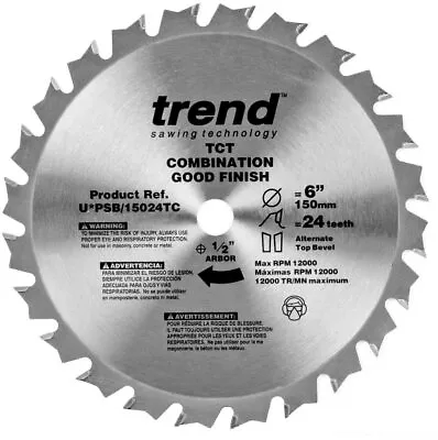 Trend PSB/15024TC Professional Saw Blade 6-Inch By 24 Tooth 1/2-Inch Bore • $12