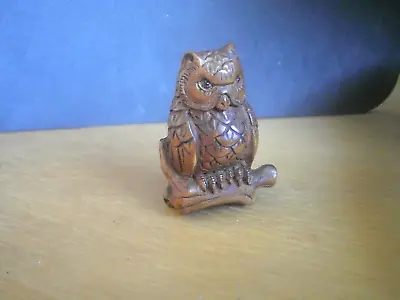 Hand Carved Wood Netsuke Owl Sitting Upon A Branch Collectable Boxwood Figure • £24.99