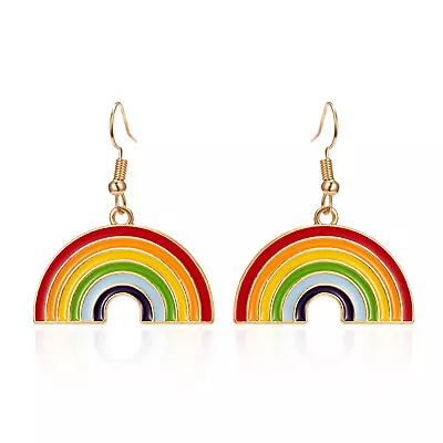 Ladies Womens Gay Pride Rainbow Stripe Rainbow Shape Earrings Pair Brand New • £4.59