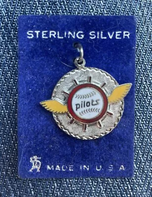 Vintage 1969 SEATTLE PILOTS BASEBALL STERLING SILVER CHARM PIN COIN Mint On Card • $24.69