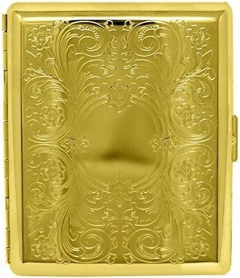 Gold Victorian Scroll (20 100s) Etched MetalPlated Cigarette Case & Stash Box • $18.99