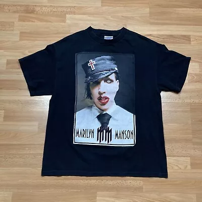 Vintage Marilyn Manson Shirt L 00s Y2k Uniform Red Lips 2003 Rock Concert Tee • $64.99