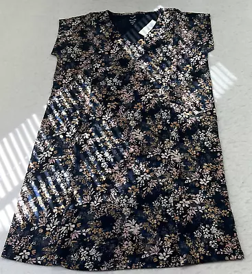 J.Jill Shift Dress Blue Floral Cotton V Neck Easy Knit Two Pockets Womens Sz PS • $27.99