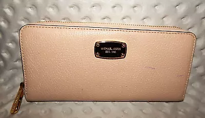 Michael Kors Jet Set Zip Around 38H6XTTE2L Blush Tan Pebbled Leather Wallet • $36