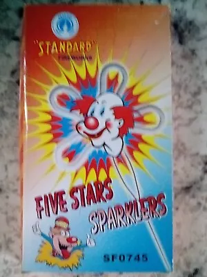 Vintage Fireworks Box STANDARD PEACOCK SPARKLERS FIVE STARS CLOWN EMPTY BOX • $18.95