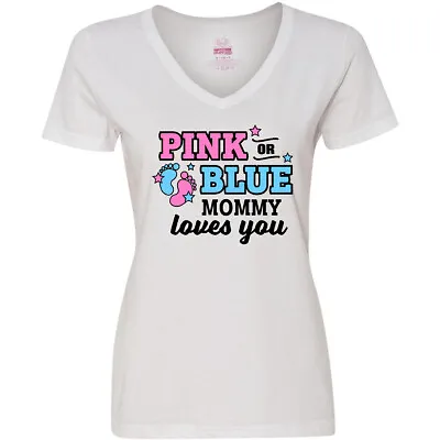 $16.99 • Buy Inktastic Pink Or Blue Mommy Loves You Women's V-Neck T-Shirt Reveal Mother Love
