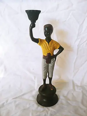 Vintage Brass Blackamoor NUBIAN CANDLESTICK Cold Painted Figurine • $54.49