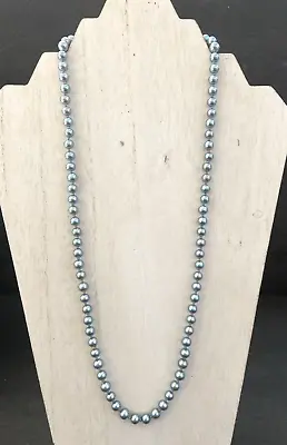 Vintage Japan Icy Blue Silver 24” Single Strand Glass Pearl Necklace • $20