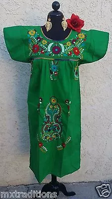 Mexican Dress Embroidered Fiesta5 De Mayowedding Green Multi-color • $34.95