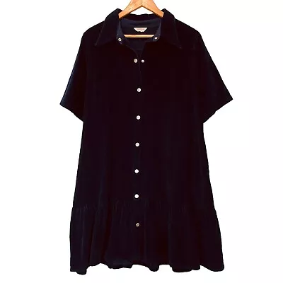 Gorman Size 14 Navy Blue Organic Cotton Cord Corduroy Button Up Smock Dress • $80