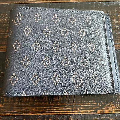 Coach Mens Bifold ID Wallet F75404 Diamond Foulard Brown/Navy • $39.99