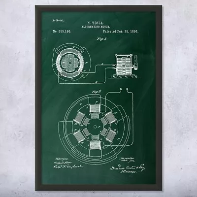 Framed Tesla Alternating Motor Wall Art Print Engineering Student Engineer Gift • $59.95