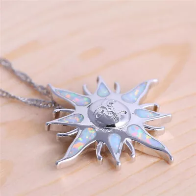 Women's Elegant White Simulated Opal Silver Pendent Necklace Engagement Jewelry • $1.19