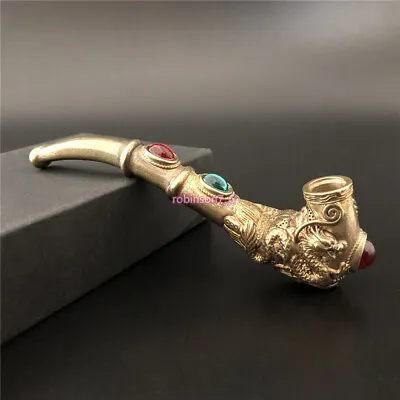 Handmade Carving Dragon Phoenix Brass Metal Smoking Pipe Chamber Tobacco Herb • $11.99