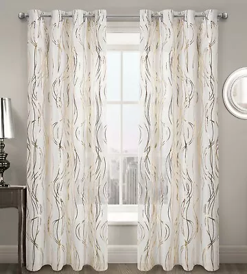 Swirl Ripple Effect Voile Curtain Eyelet Panel White Gold Silver Voile Net Panel • £7.95