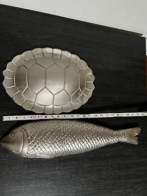 TORTOISE TURTLE SHELL & Fish WALL HANGING ART 3D SCULPTURE Metal  • $40