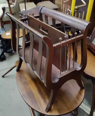 Mahogany Wood Magazine Rack/Canterbury~Lyre Form~c1950 • $125