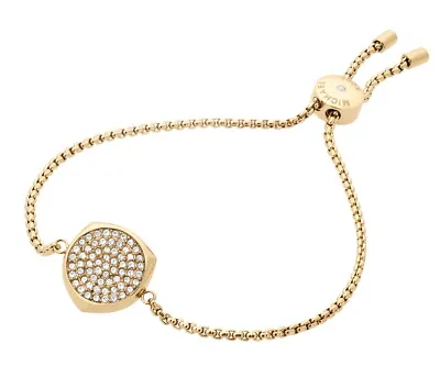 MICHAEL KORS Brilliant Gold Tone Pave Slider Bracelet MKJ6746710 MKJ6746 $95 NEW • $42.50