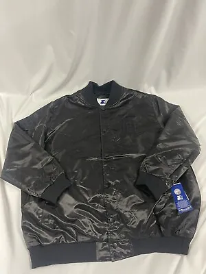 Detroit Tigers Starter Snap Down Satin Silk Triple Black Jacket Mens Size 4XL • $199.99