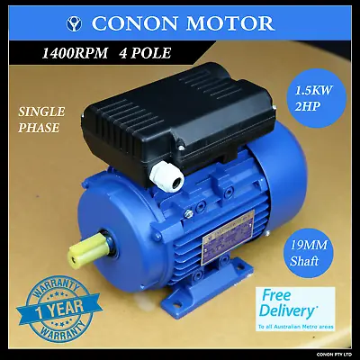 1.5kw 2HP 1400rpm 4 POLE 3/4  19mm Shaft Electric Motor Single Phase 240v CSCR • $275.56