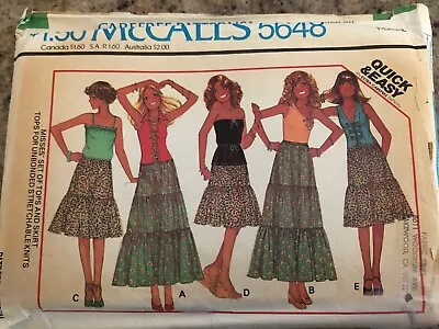 🌺 1977 McCALL'S #5648 - LADIES TWO-THREE TIERED SKIRT & SUMMER TOPS PATTERN 6-8 • $12.34