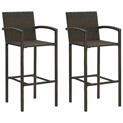 Bar Stools 2 Pcs Brown Poly Rattan Z5Z5 • £230.99