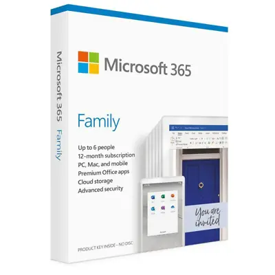 $168 • Buy Microsoft 6GQ-01554 Office 365 Family (1 Year Subscription, Medialess, Retail Bo