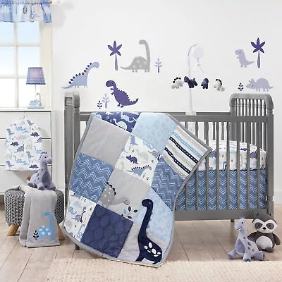 Bedtime Originals Roar Blue/Gray Dinosaur 5-Piece Nursery Baby Crib Bedding Set • $79.99