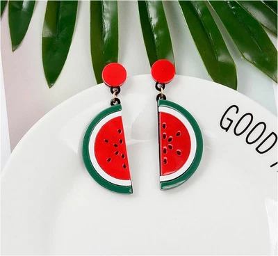 A Slice Of Water Melon Watermelon Fruit Acrylic Plastic Pendant Earrings • $10.95