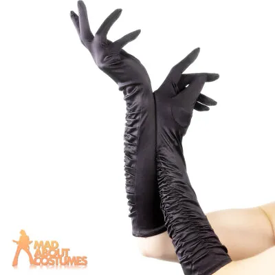 £6.49 • Buy Long Black Satin Temptress Gloves Burlesque Flapper 20s Halloween Fancy Dress
