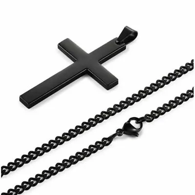 Cross Pendant Necklace Stainless Steel Plated Silver Gold Men Women Cuban Chain • $4.05