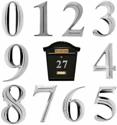 £2.72 • Buy Mailbox Door Numbers Reflective 0-9 Self-Adhesive Chrome Wall 70mm Stickers