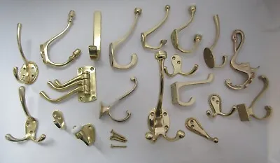 SOLID BRASS Traditional Hat & Coat Hooks Old Style Hanging Hooks Peg Hanger • £2.99