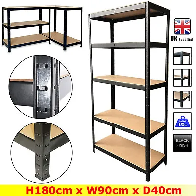 Heavy Duty 5 Tier Metal Garage Shed Shelves Storage Racking Shelving Unit Black • £26.95