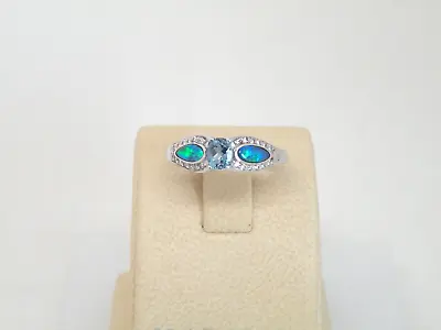  Authentic Kabana 14k White Gold Ring Premium Opal Aquamarine Diamonds Sz 7  • $1290