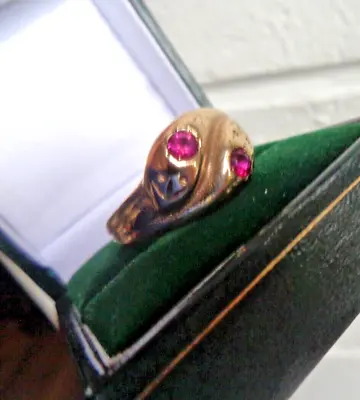 Vintage RETRO Large 9ct Yellow Gold & Ruby SNAKE Ring H/m 1964 London  Size W • £358
