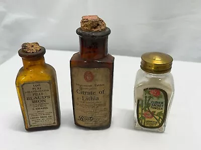 Lot Of 3 Vintage Pharmacy Drug Bottles W/contents • $24.44