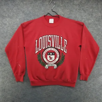 VTG Louisville Cardinals Sweatshirt Mens Large Red Crew Neck Painted Grunge 90s • $49.99
