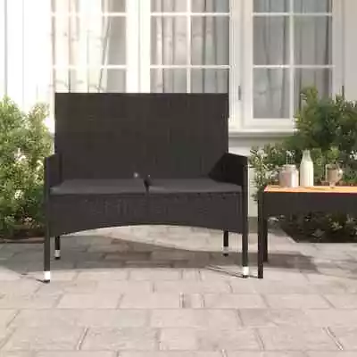 2-Seater Garden  With Cushions Black Poly Rattan P6L6 • $227.63